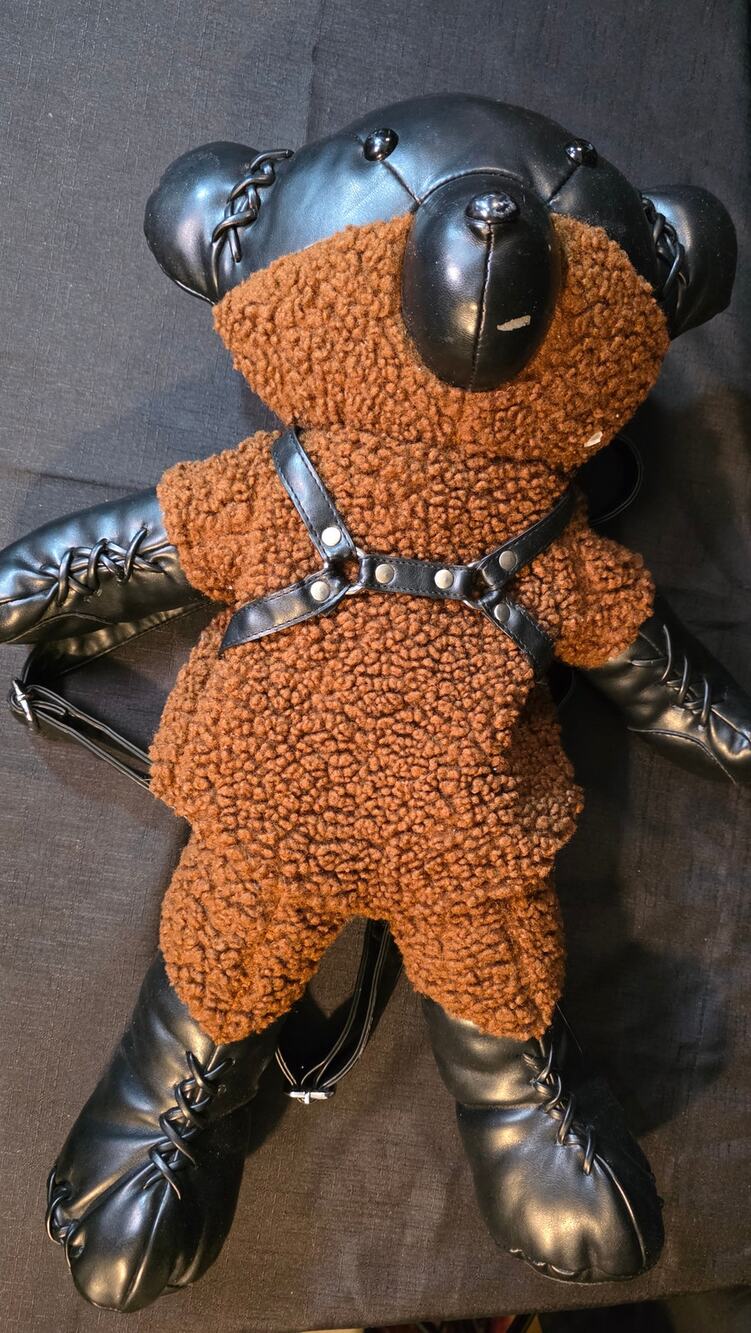 Brown & Black Teddy Bear Backpack with Studded Harness Detail